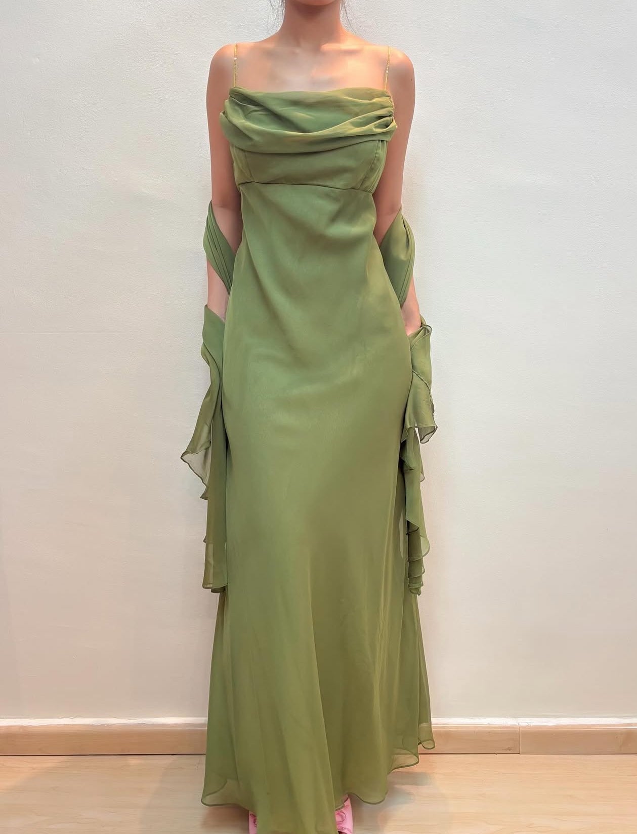 Spaghetti Straps Green Long Prom Dress Chiffon Evening Dress J8584