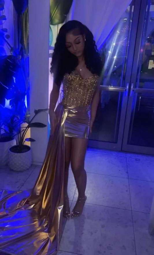 Gold Sexy Short Evening Dress Cocktail Dresses Short Birthday Dress J8192