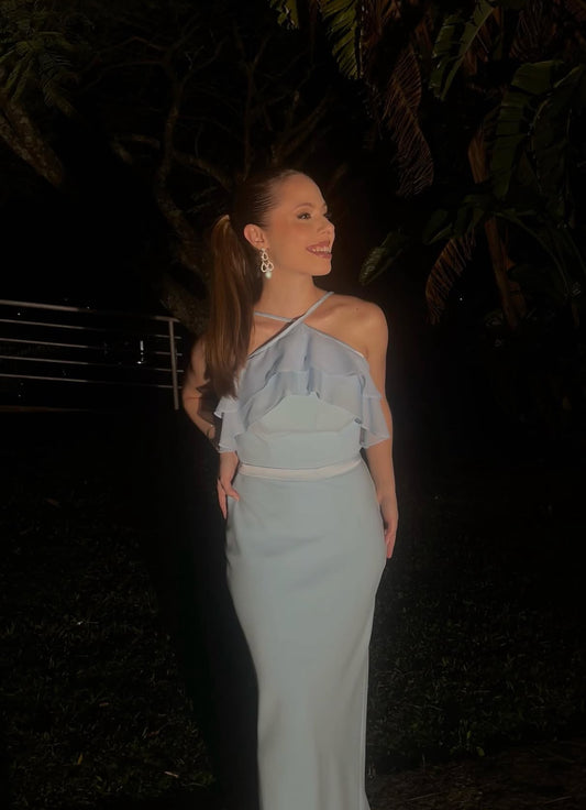 Blue Sheath Long Prom Dress Chiffon Formal Party Dress J7848