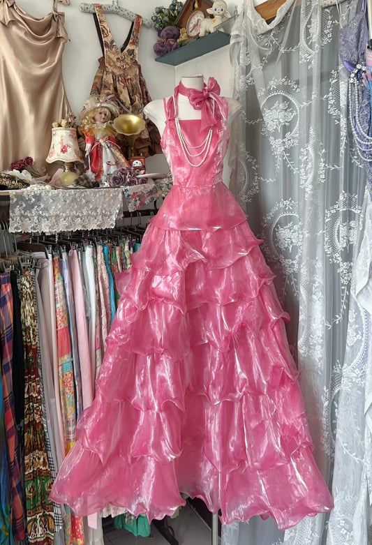 A Line Pink Tiered Ruffle Prom Dress Sweet 15 Birthday Ball Gown J7660