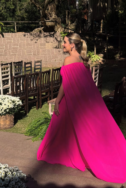 Robe de mariée trapèze rose vif en mousseline de soie J7818