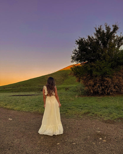 Robe de bal trapèze jaune en mousseline de soie, robe de demoiselle d'honneur, J7043