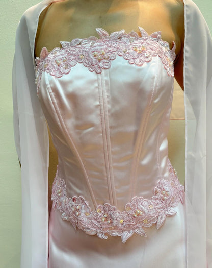 Robe de bal longue rose à appliques, robe de soirée formelle J8574
