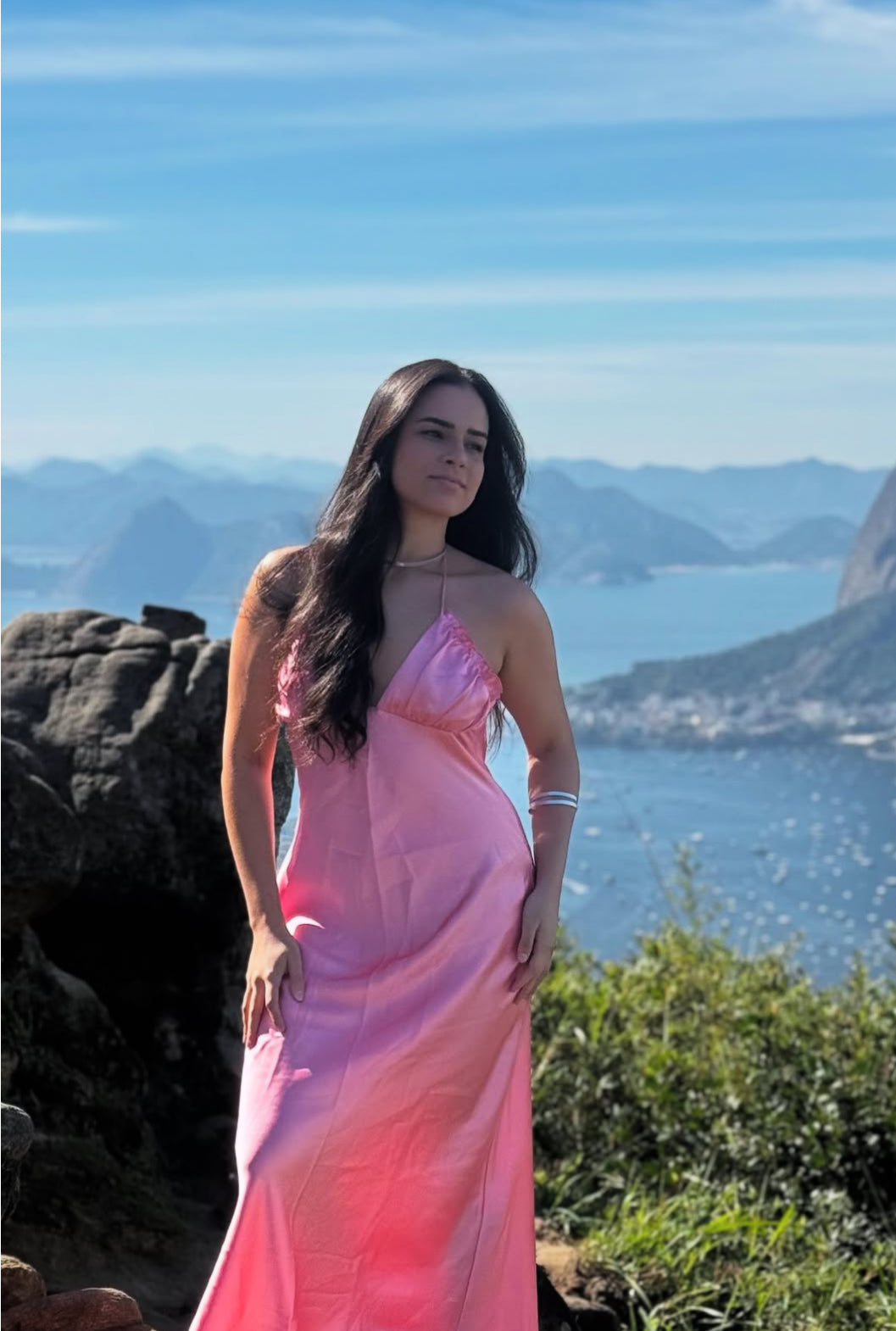 Spaghetti Straps Pink Satin Prom Dress Formal Party Dress J7822
