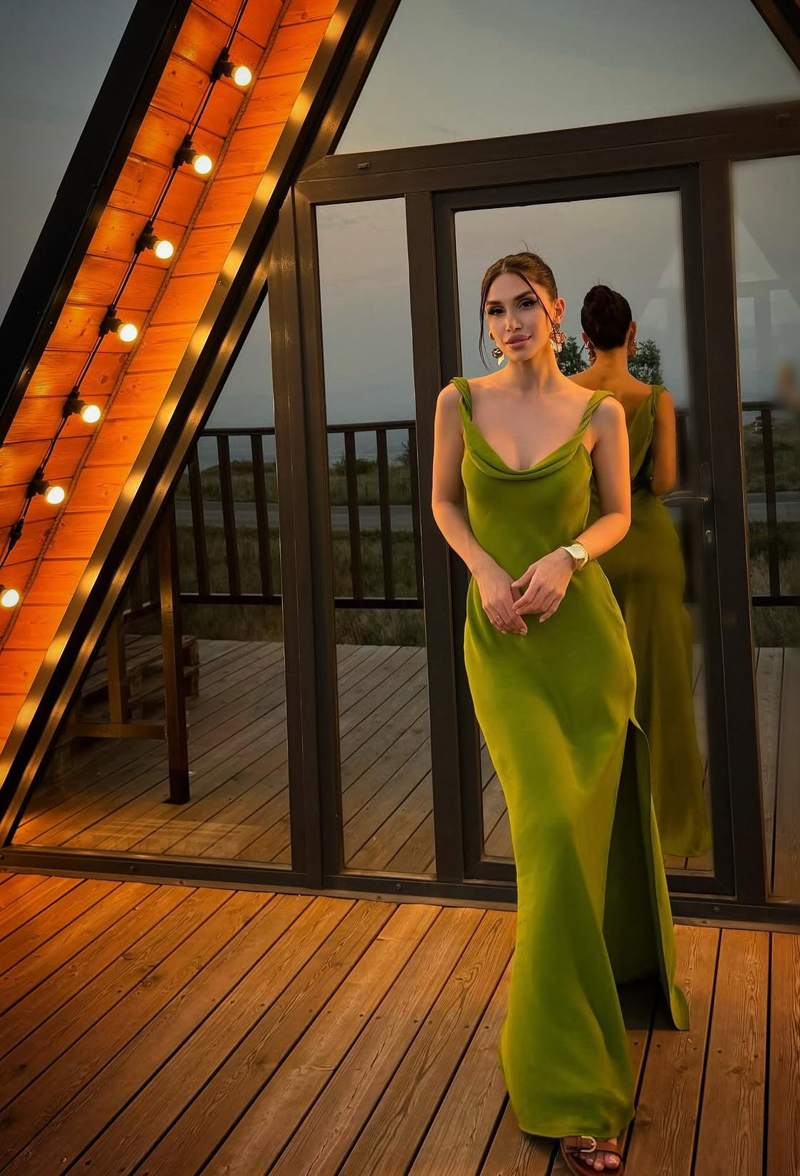 Robe fourreau verte pour invité de mariage, robe de bal longue J7834