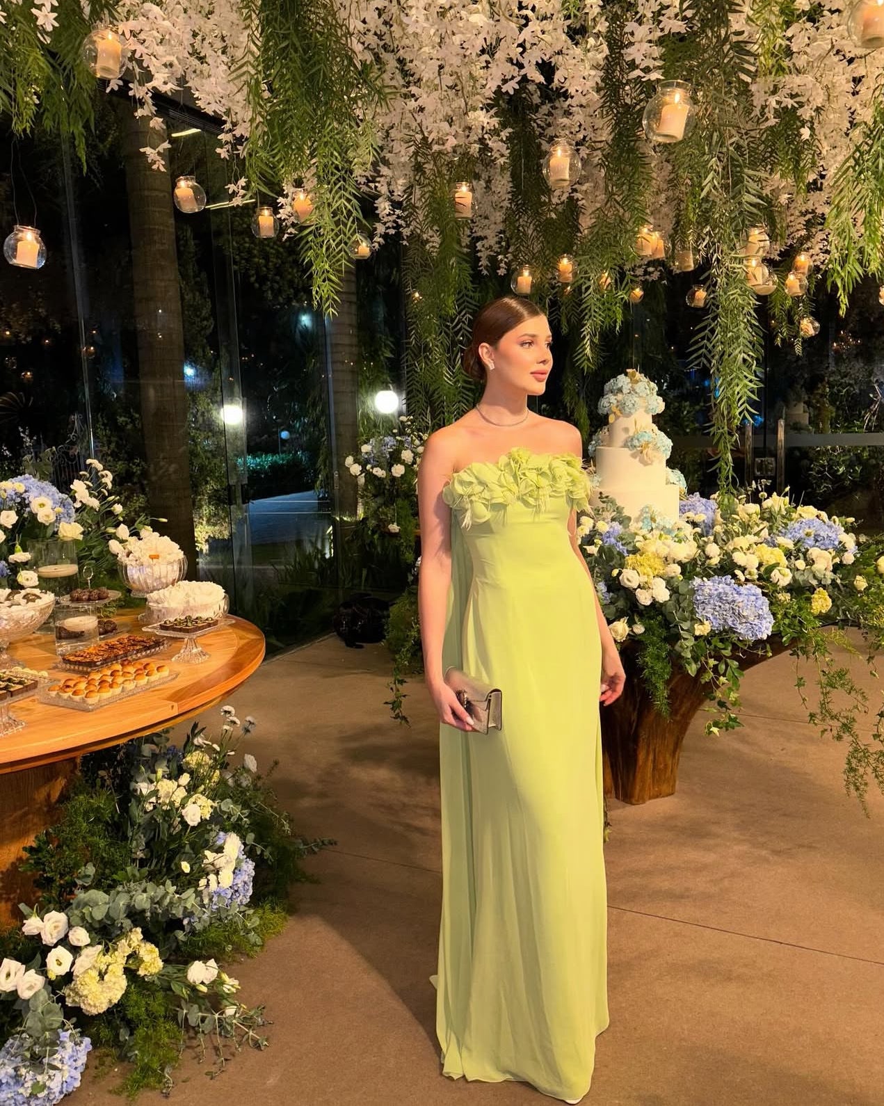 Robe de soirée bustier en mousseline de soie, coupe trapèze, pour invité de mariage, J7070