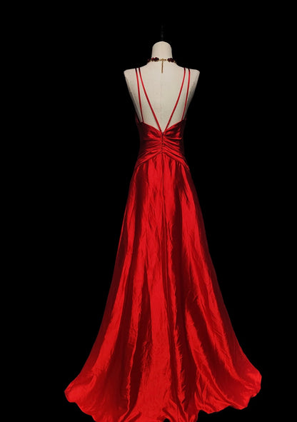Red Mermaid Satin Evening Dress Formal Prom Dress J7319