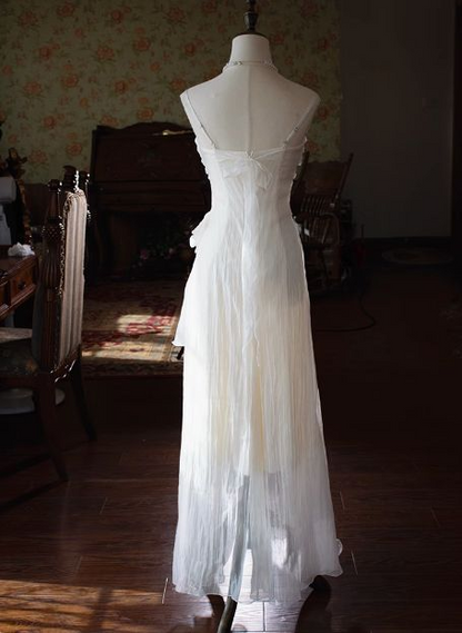 Robe de bal longue élégante à volants ivoire J8480