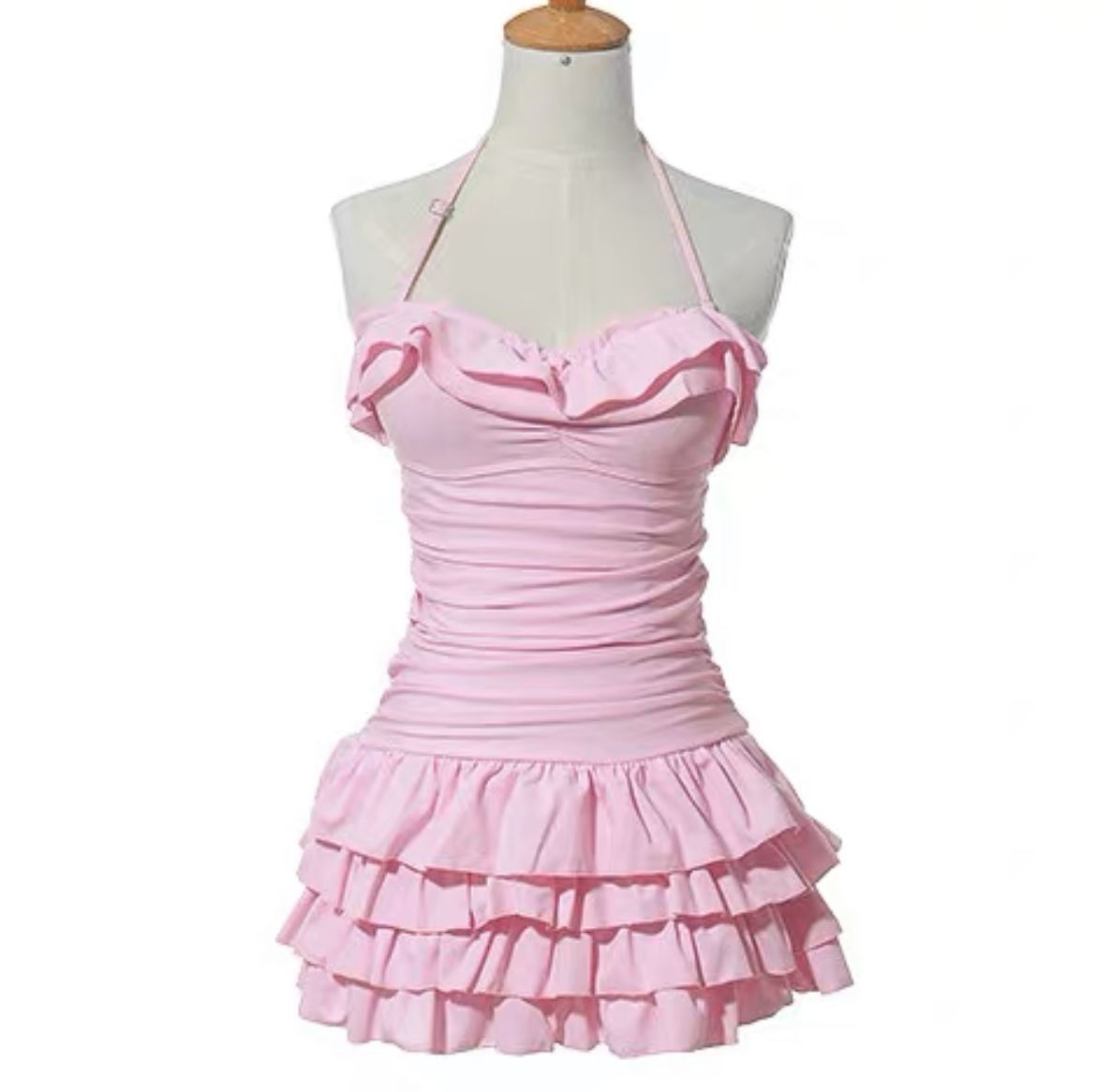 A Line Pink Tiered Mini Dress Short Prom Dress J7482
