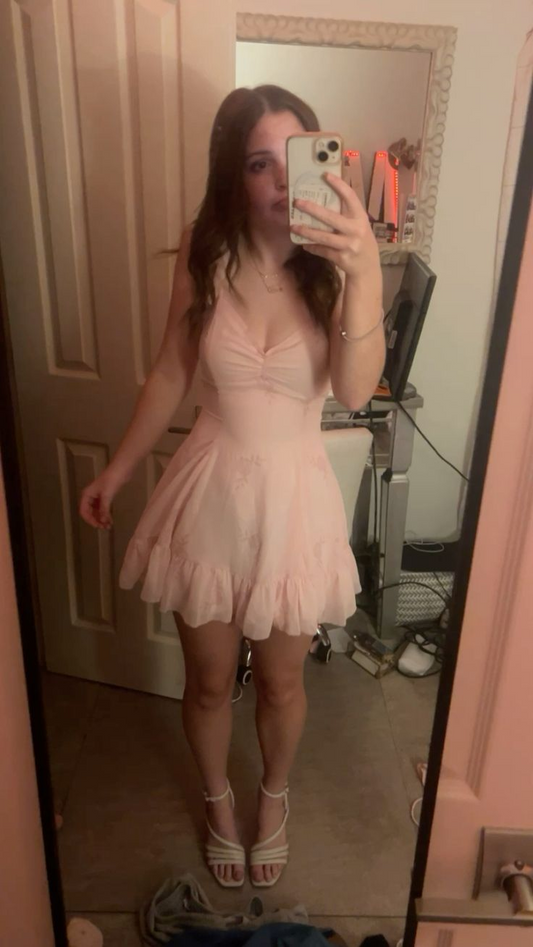 Robe de soirée rose coupe trapèze, tenue pour 16e anniversaire, J8330