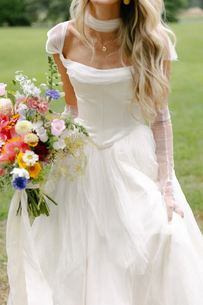 A Line White Wedding Dress Elegant Bridal Dress J8088