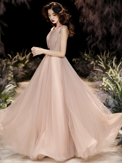 Champagne Tulle Prom Dress A Line Long Evening Dress 105 - JulyProm