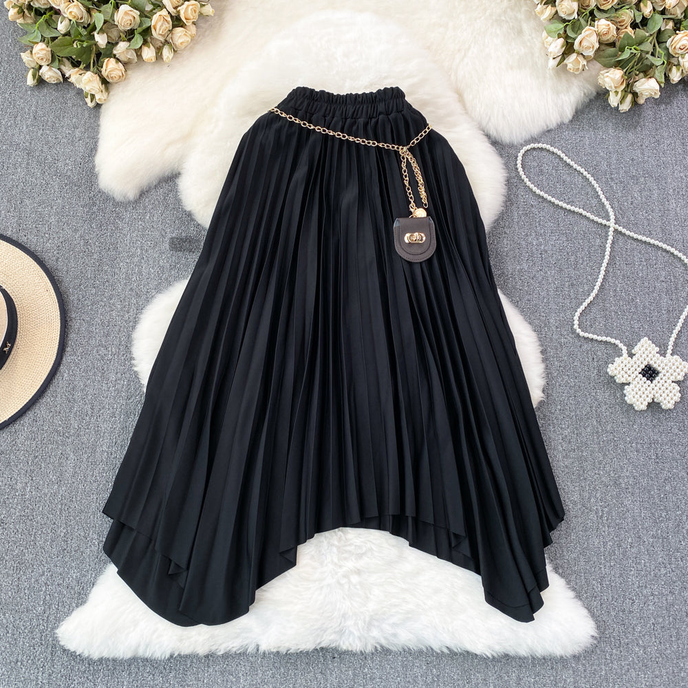 High Waist Pleated Skirt Mid-length Irregular A Line Skirt L10