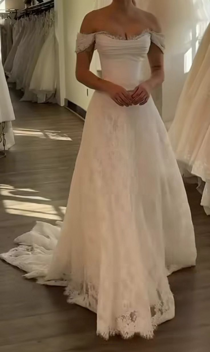 Off The Shoulder Lace Wedding Dress Elegant Bridal Dress J8176