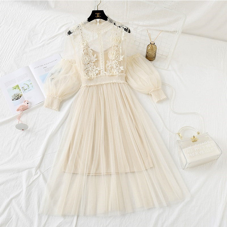Lace Dress Spring Summer 3D Flower Mesh Skirt 834