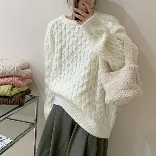 Winter Lazy Style Knitted Sweater Round Neck Loose Sweater 1822