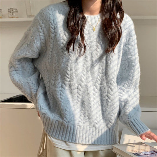 Lazy style Autumn Loose Twist Knitted Top Sweater 1815