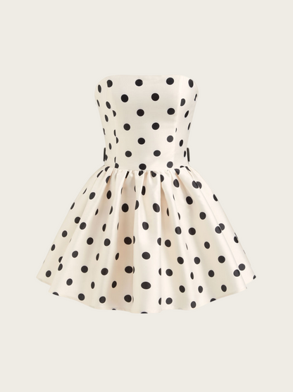 Strapless Polka Dots A Line Short Birthday Dress Satin Homecoming Dress  J10780