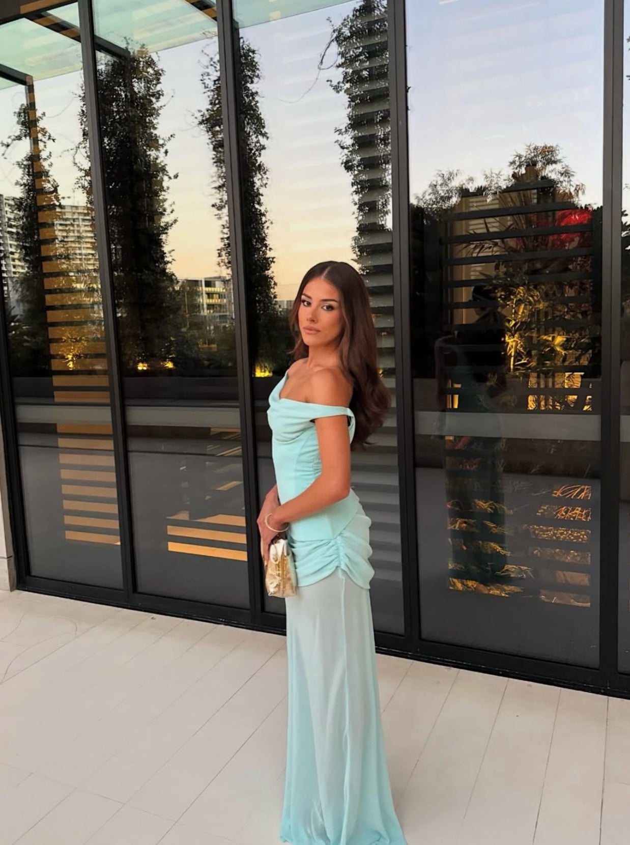 Off Shoulder Blue Sheath Long Prom Dress Chiffon Birthday Dress J7854