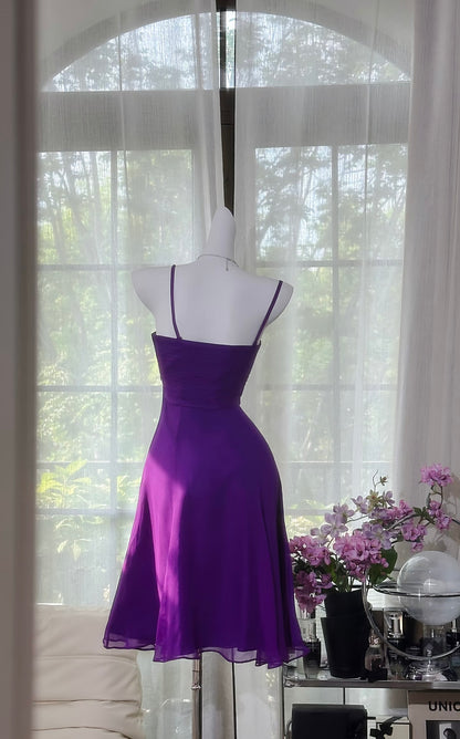 Spaghettiträger Lila A-Linie Homecoming-Kleid Kurzes Ballkleid J7295
