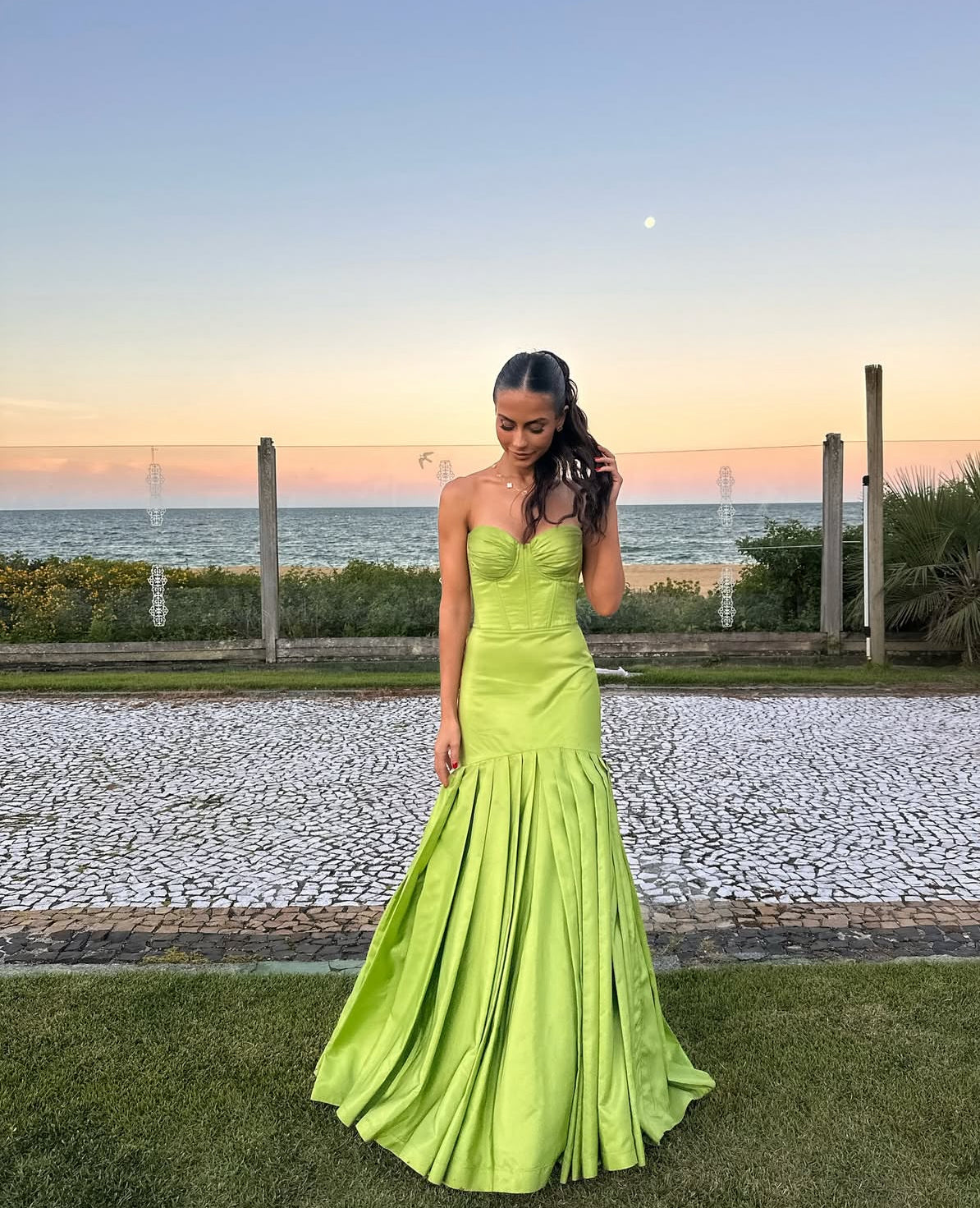 Sweetheart Green Satin Wedding Guest Dress Mermaid Prom Dress Evening Party Dress J7069