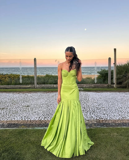 Sweetheart Green Satin Wedding Guest Dress Mermaid Prom Dress Evening Party Dress J7069