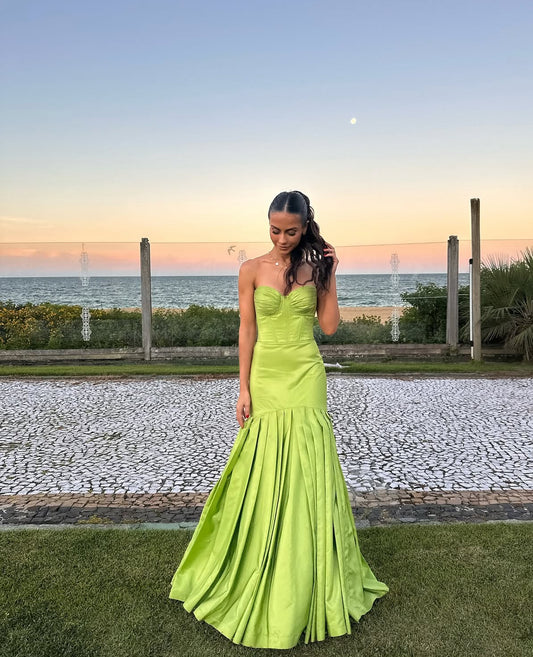 Sweetheart Green Satin Wedding Guest Dress Mermaid Prom Dress Evening Party Dress J7069