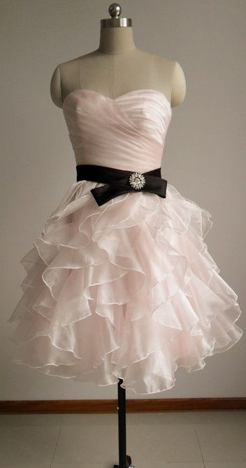 Jolie robe de soirée courte rose clair en organza pour adolescentes J7662