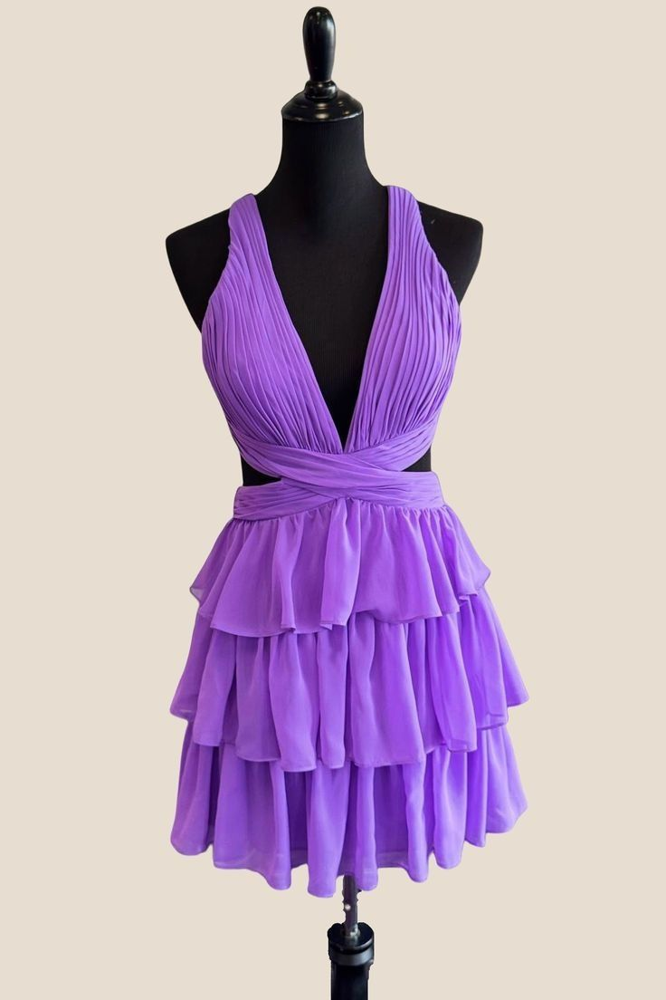 Halter V-Neck A-Line Ruffles Backless Short Homecoming Dress J7333