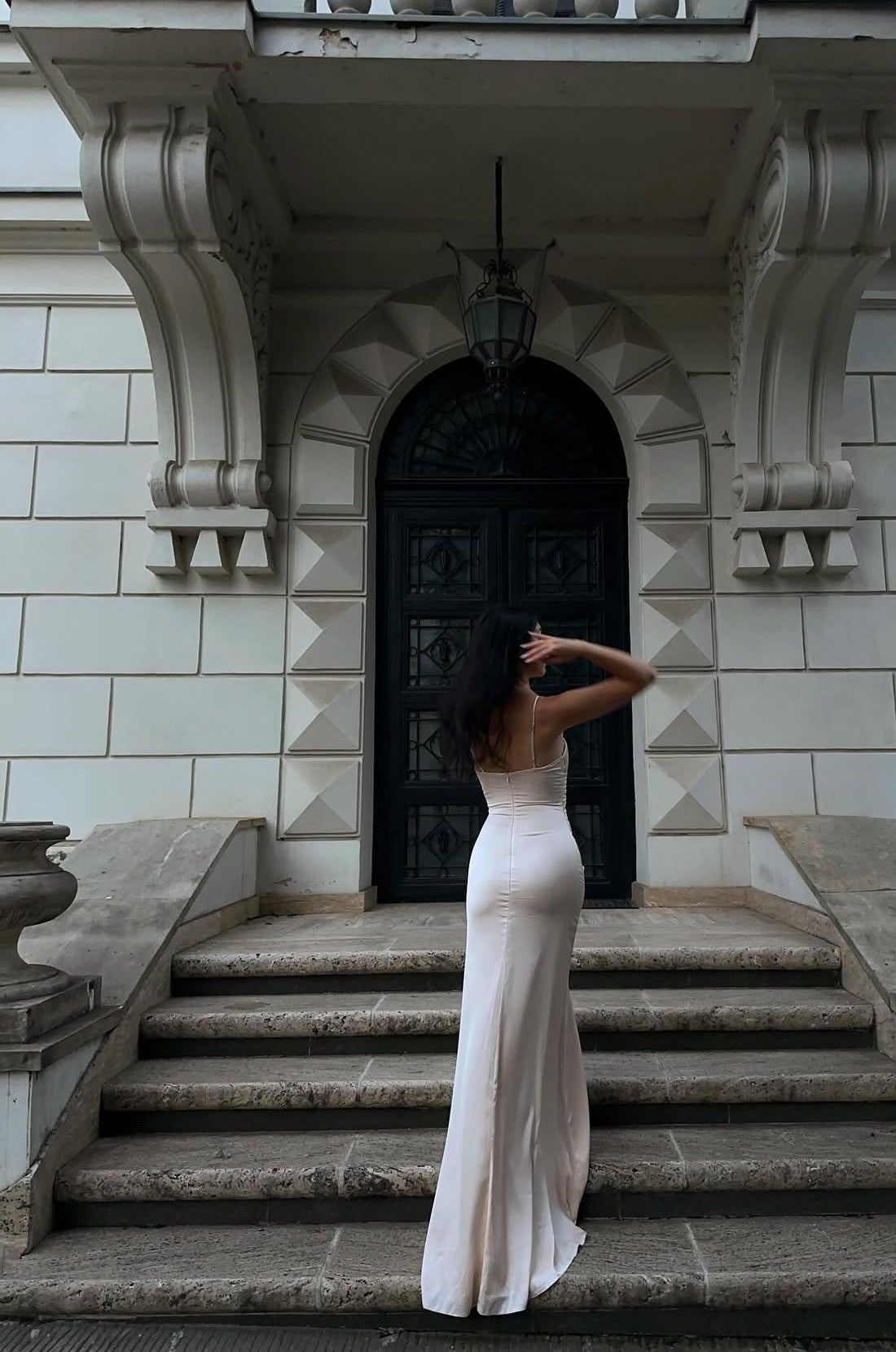 Spaghettiträger Etuikleid Langes Ballkleid Geburtstagskleid mit Rüschen J7851