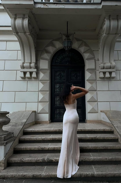 Spaghettiträger Etuikleid Langes Ballkleid Geburtstagskleid mit Rüschen J7851