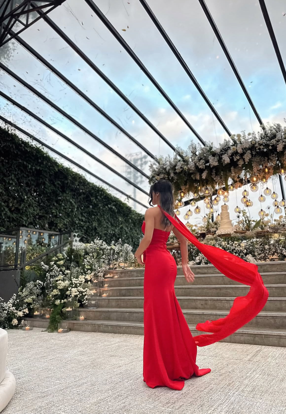 Robe de bal sirène rouge chérie, robe d'invitée de mariage J7019