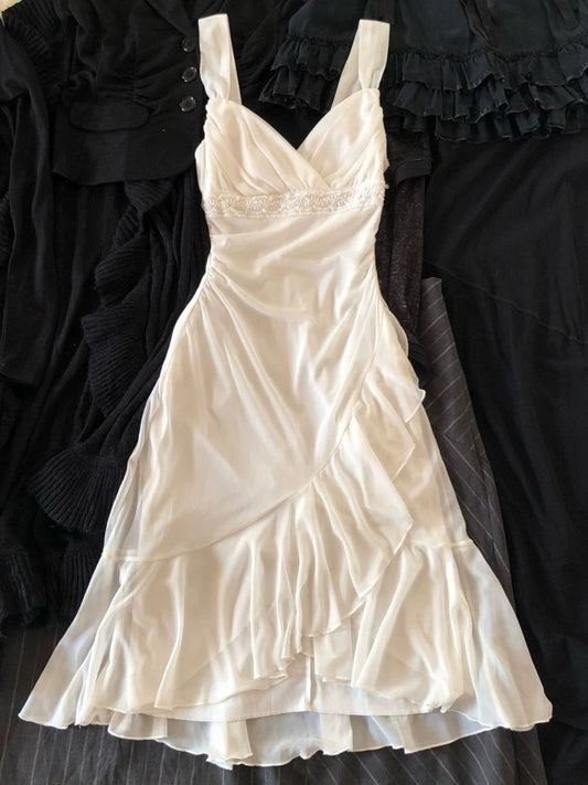 A Line Chiffon Ruffle Party Dress Ivory Homecoming Dress J8442