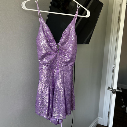 Lilac Sequin V Neck Short Party Dress Homecoming Dress J8121