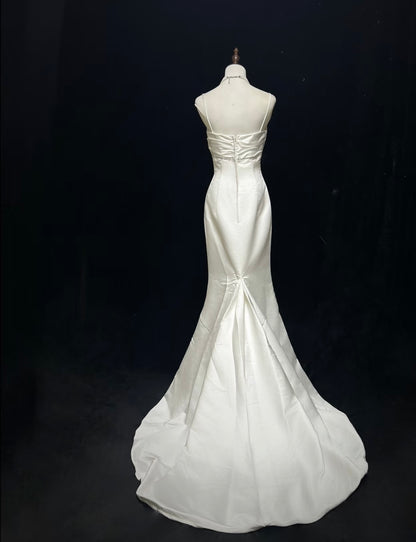 Spaghetti Straps Mermaid White Wedding Dress Satin Bridal Dress J7979