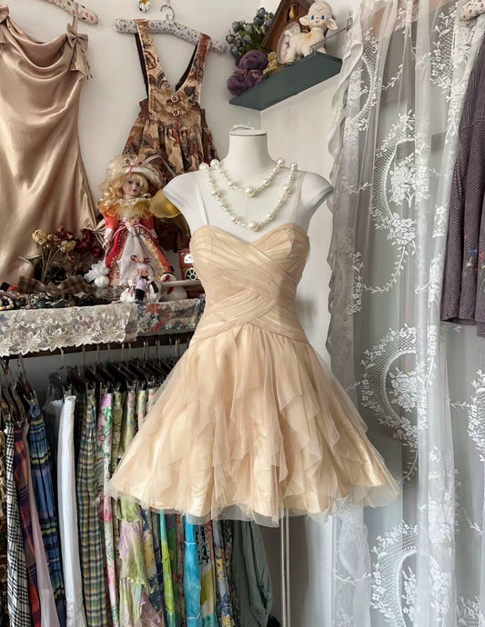 Spaghetti Straps A Line Short Prom Dress Formal Ruffle Party Dress J8488