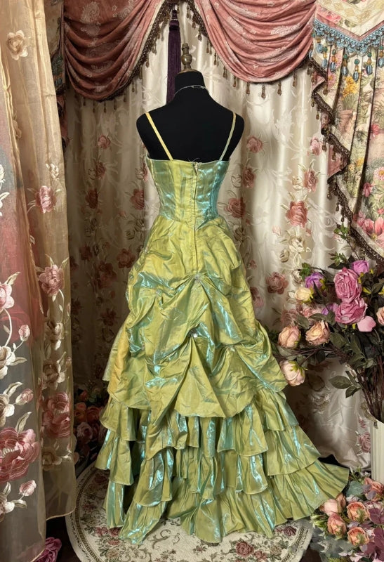 Green Long Prom Dresses Vintage Formal Party Dress J8476