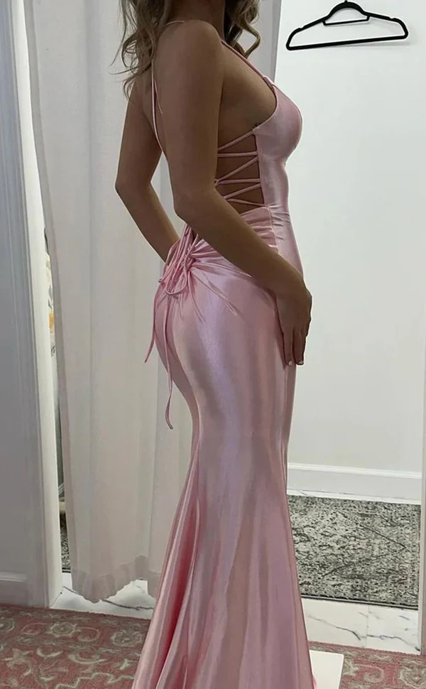 Rückenfreies Meerjungfrau-Abendkleid, lang, sexy, Satin, J8333