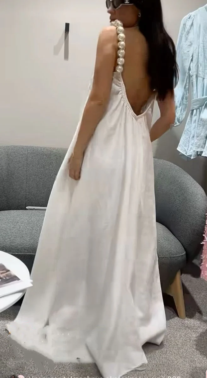 Perlenträger Weißes Partykleid Ballkleid Geburtstagskleid J7491
