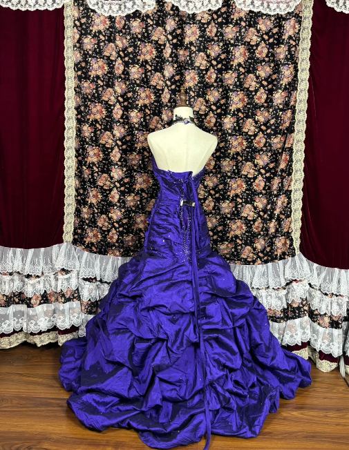 Perlenbesetztes, langes Ballkleid aus lila Satin im Vintage-Stil, formelles Abendkleid J8633