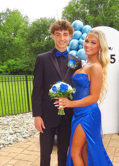 Sweetheart Blue Sheath Long Prom Dress Beaded Graduation Dress  J7894