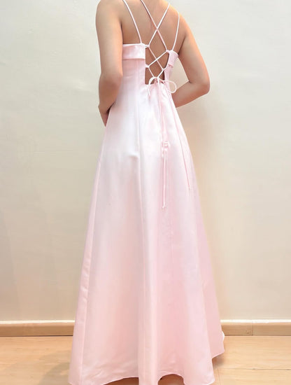 A Line Pink Long Prom Dress Vintage Evening Dress J8557