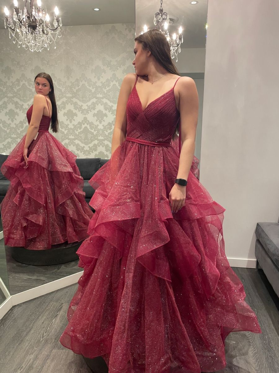 A Line Burgundy Long Prom Dress Tulle Formal Party Dress J8245