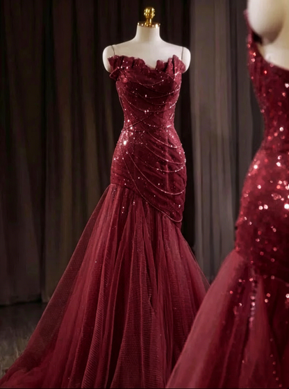 Pink Shiny Tulle Mermaid Prom Dress Fairy Formal Evening Dress 1964