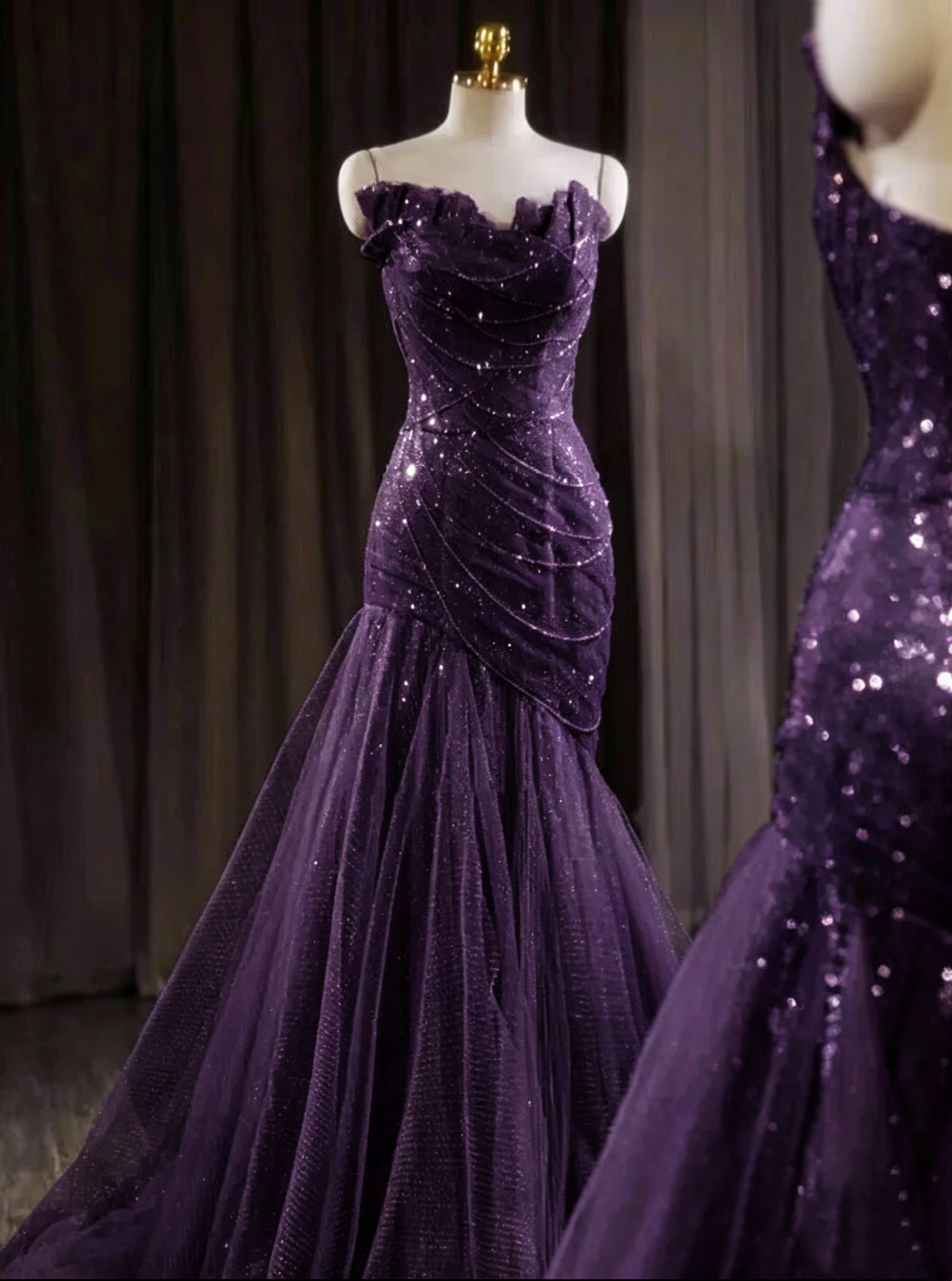 Pink Shiny Tulle Mermaid Prom Dress Fairy Formal Evening Dress 1964