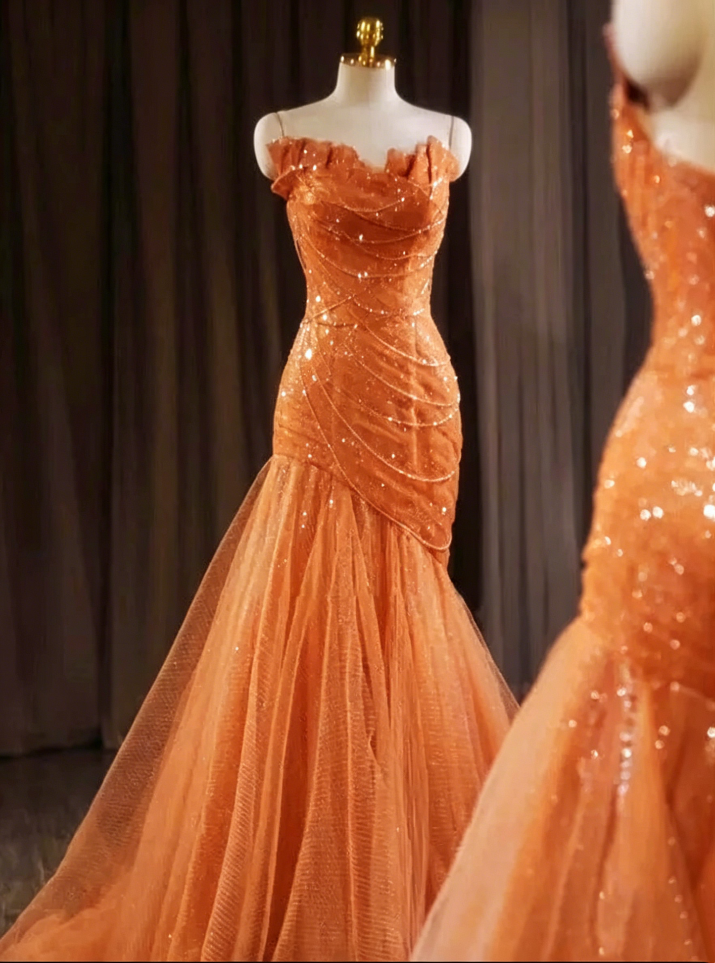Pink Shiny Tulle Mermaid Prom Dress Fairy Formal Evening Dress 1964