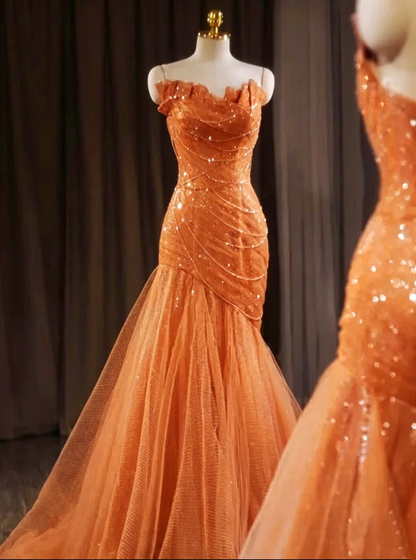 Pink Shiny Tulle Mermaid Prom Dress Fairy Formal Evening Dress 1964