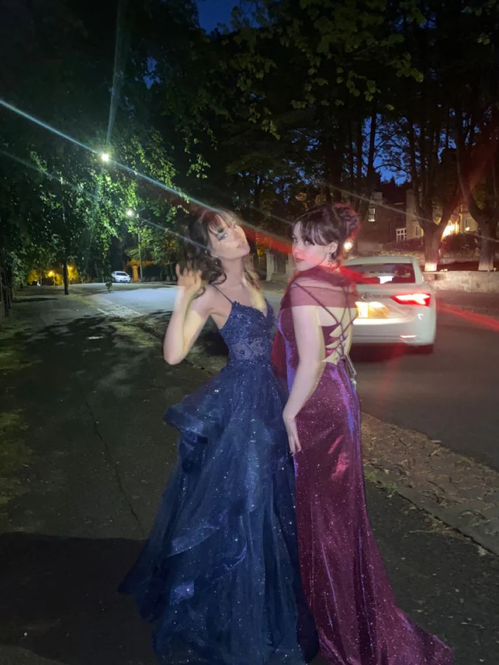 A Line Blue Tulle Party Dress Long Evening Dress Prom Dress J7586