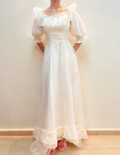 Mid Sleeves Vintage Wedding Dress A Line Bridal Dress J8577