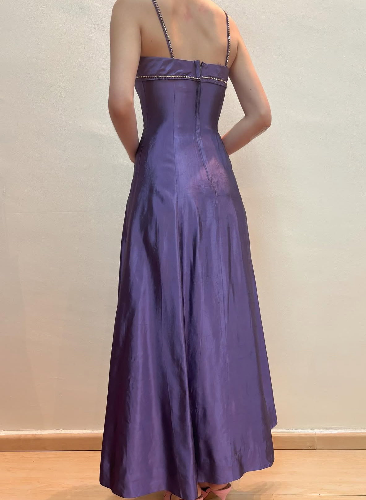 Spaghetti Straps Purple A Line Long Prom Dress Vintage Evening Dress J8553